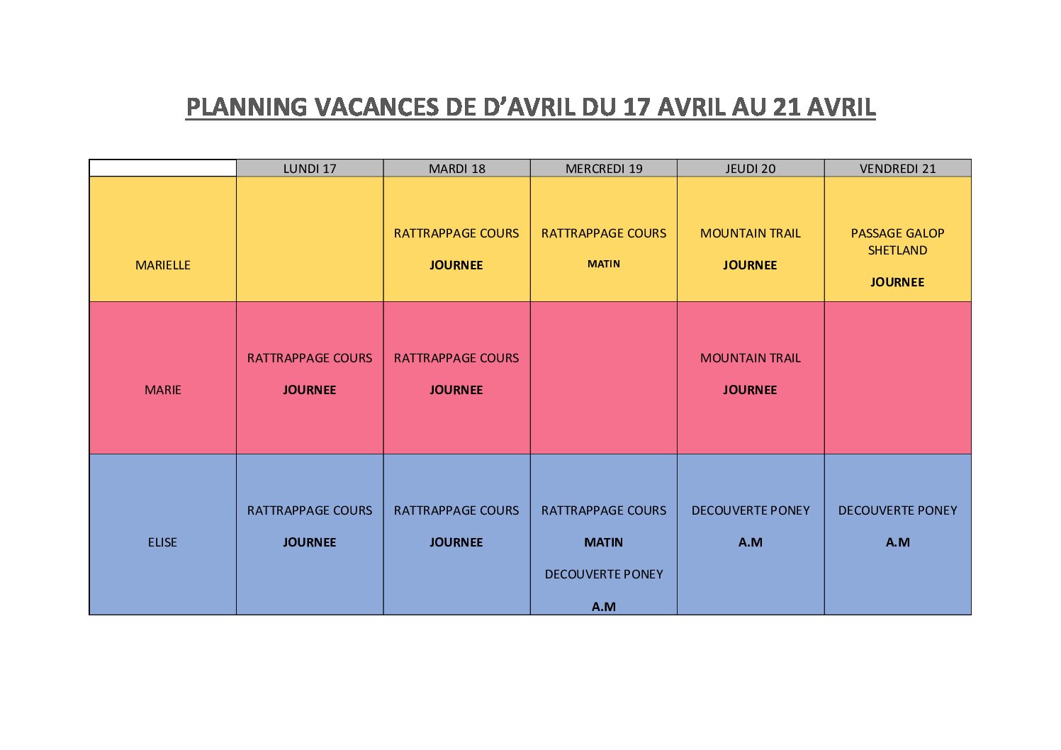 STAGES PREMIERE SEMAINE D'AVRIL1